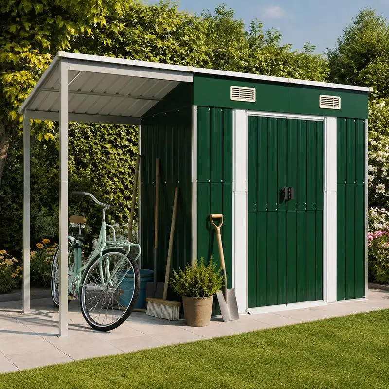 Abri de jardin extérieur, structure en acier, robuste et durable, accès facile pour les outils de jardin, les meubles de patio et l'équipement de jardin, 277 x 107 x 181 cm