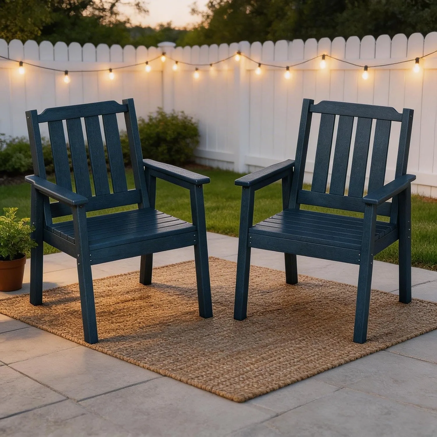 Ensemble de 2 chaises de salle à manger en HDPE pour patio, capacité de 650 lb, fauteuil de jardin résistant aux intempéries avec assise à lattes, mobilier de jardin moderne et robuste pour jardin,