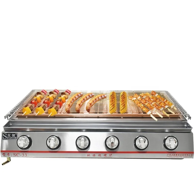 Barbecue à gaz 6 brûleurs T letop, barbecue sans fumée, barbecue en acier inoxydable, machine à barbecue automatique