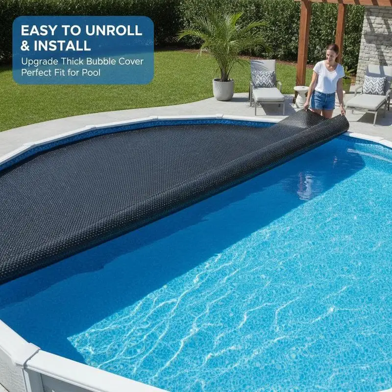 Couverture solaire pour piscine, couverture à bulles pour piscine, couverture noire 300x200 cm en PE, couverture de piscine extérieure, accessoire pour piscine