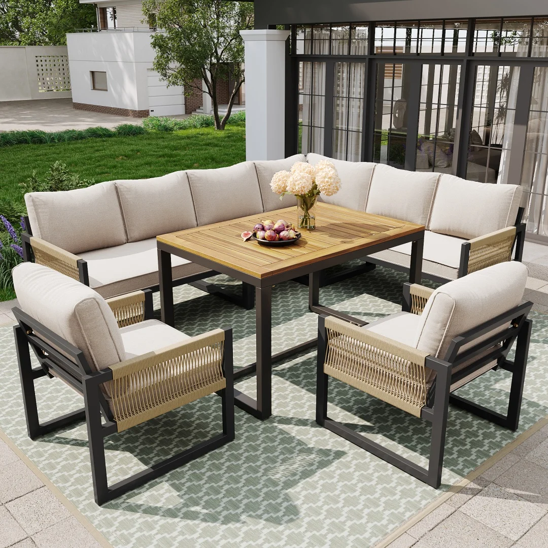 Ensemble de salle à manger de jardin pour 7-8 personnes, ensemble de salon de jardin, ensemble de meubles de jardin, ensemble de meubles de jardin pour jardin, balcon, terrasse, ensemble de sièges