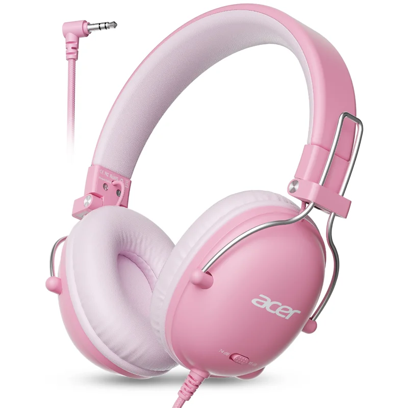 Casque audio pour enfants Acer avec câble, prise jack 3,5 mm, casque filaire stéréo supra-auriculaire, volume sécurisé 74/85 dB, casque pour garçons et filles