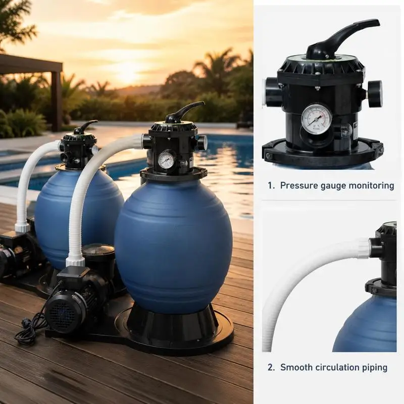 Filtre de piscine, pompe à filtre à sable, filtre à sable pour piscine, pompe à filtre à sable 1000 W 16 800 L/h XL, pompe de piscine extérieure, système de filtration de piscine