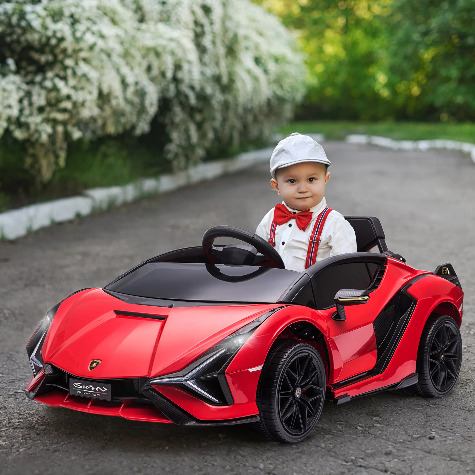 Voiture électrique pour enfants Voiture pour enfants 12V avec télécommande 2,4 G, 2 moteurs, véhicule pour enfants avec klaxon, LED, musique, véhicule électrique pour enfants de 3 à 5 ans, rouge