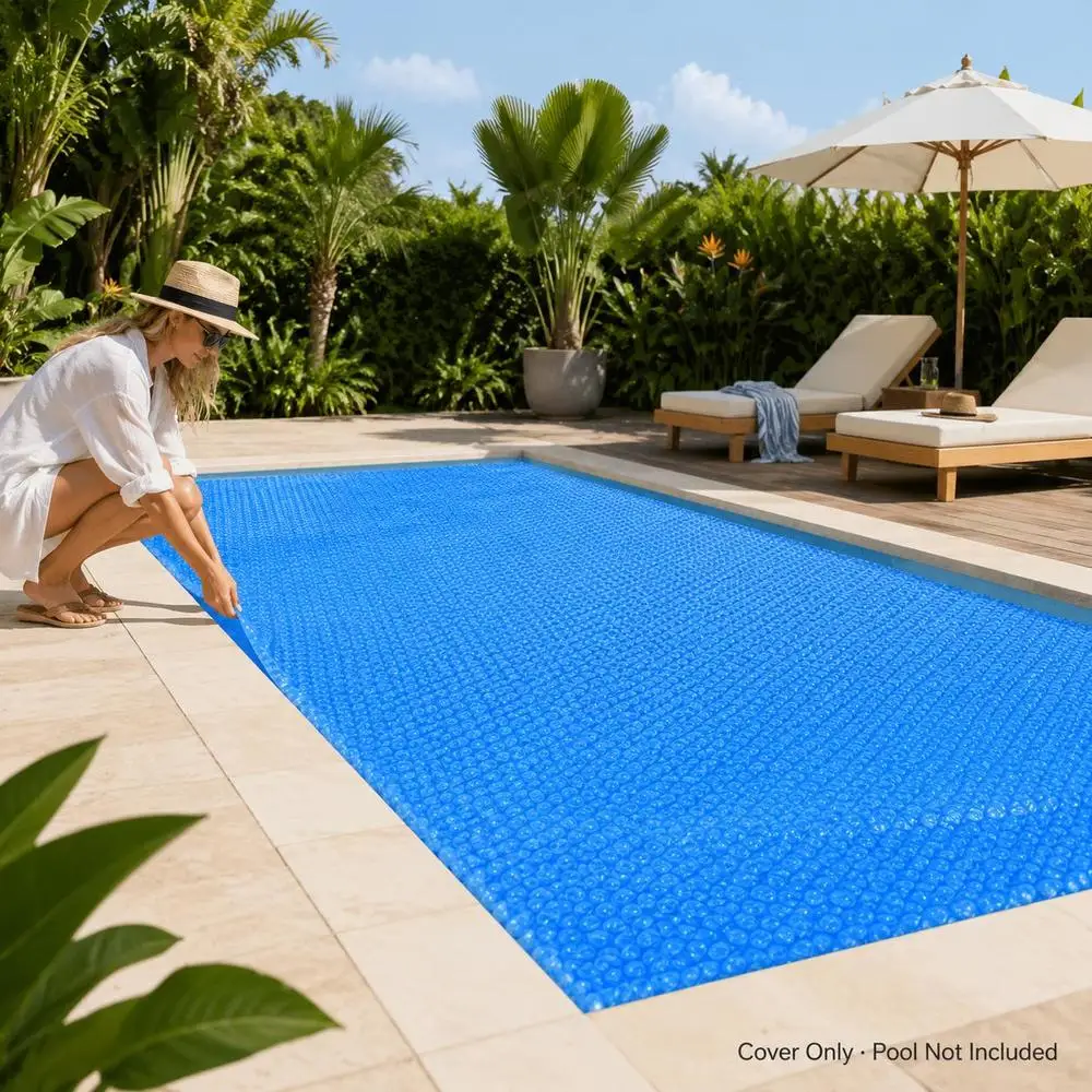 Couverture solaire pour piscine, couverture flottante pour piscine, couverture anti-évaporation pour piscine, couverture solaire ronde en PE pour piscine 300 cm bleue, couverture thermique pour