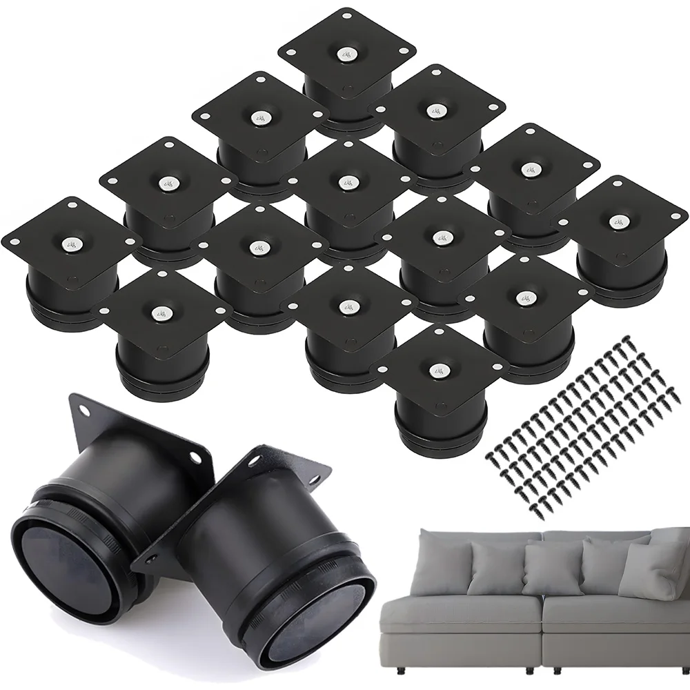 Lot de 16 pieds réglables en acier inoxydable de haute qualité pour meubles, pieds de meubles noirs avec vis, pieds de meubles de 50 mm pour lit, meuble TV, canapé, bibliothèque, table basse et bureau
