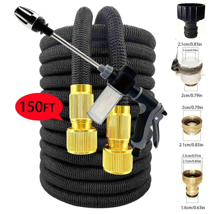 Expandable Garden Hose 25FT-150FT Magic Water Pipe for Home Garden Daily Watering High-Pressure Car Wash Cleaning Spray Gun