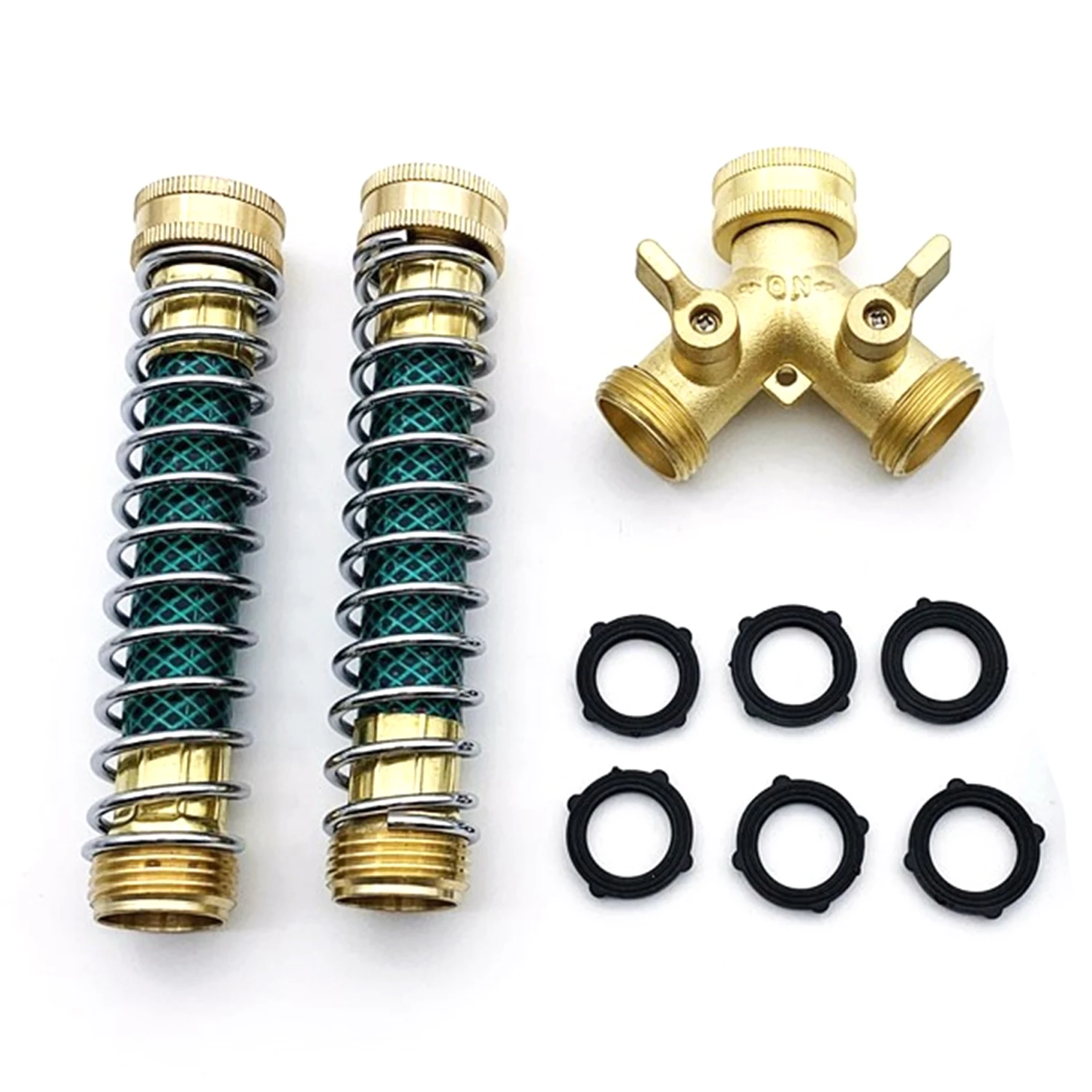Y-Type Brass Garden Hose Dispenser Two-Way Hose Dispenser Garden Hose Extension Hose Coil Spring Protector Faucet Connector