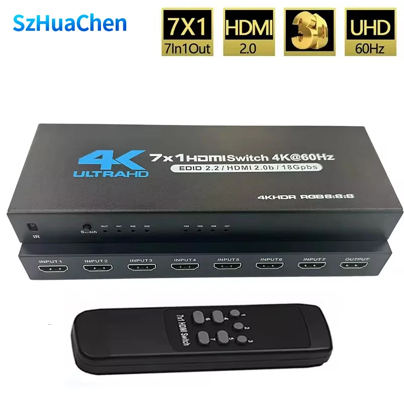 HDMI 2.0 Switch 7 in 1 out 4K 60Hz HDMI Switch 5X1/4X1 HDR HDMI 2.0 Switcher Remote for PS5 Xbox Series X NS Switch PC 4K HDTV