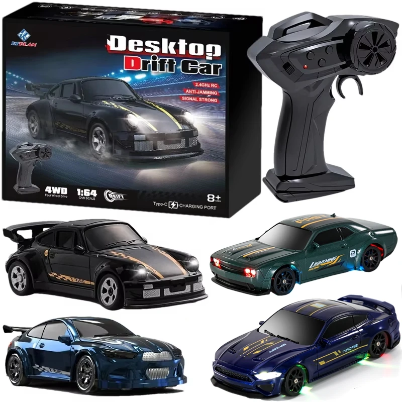 4WD Remote Control Desktop Car for Adults Kids 1/64 or 1/43 Mini Drift Racing High Speed RC Car with LED Lights Hobby Gift