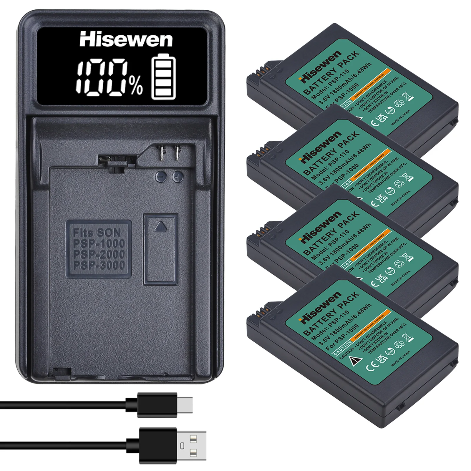 PSP-110 PSP-1005 Replacement Lithium Batteries for Sony PlayStation Portable Console, PSP-1000 Gamepad Battery/Charger