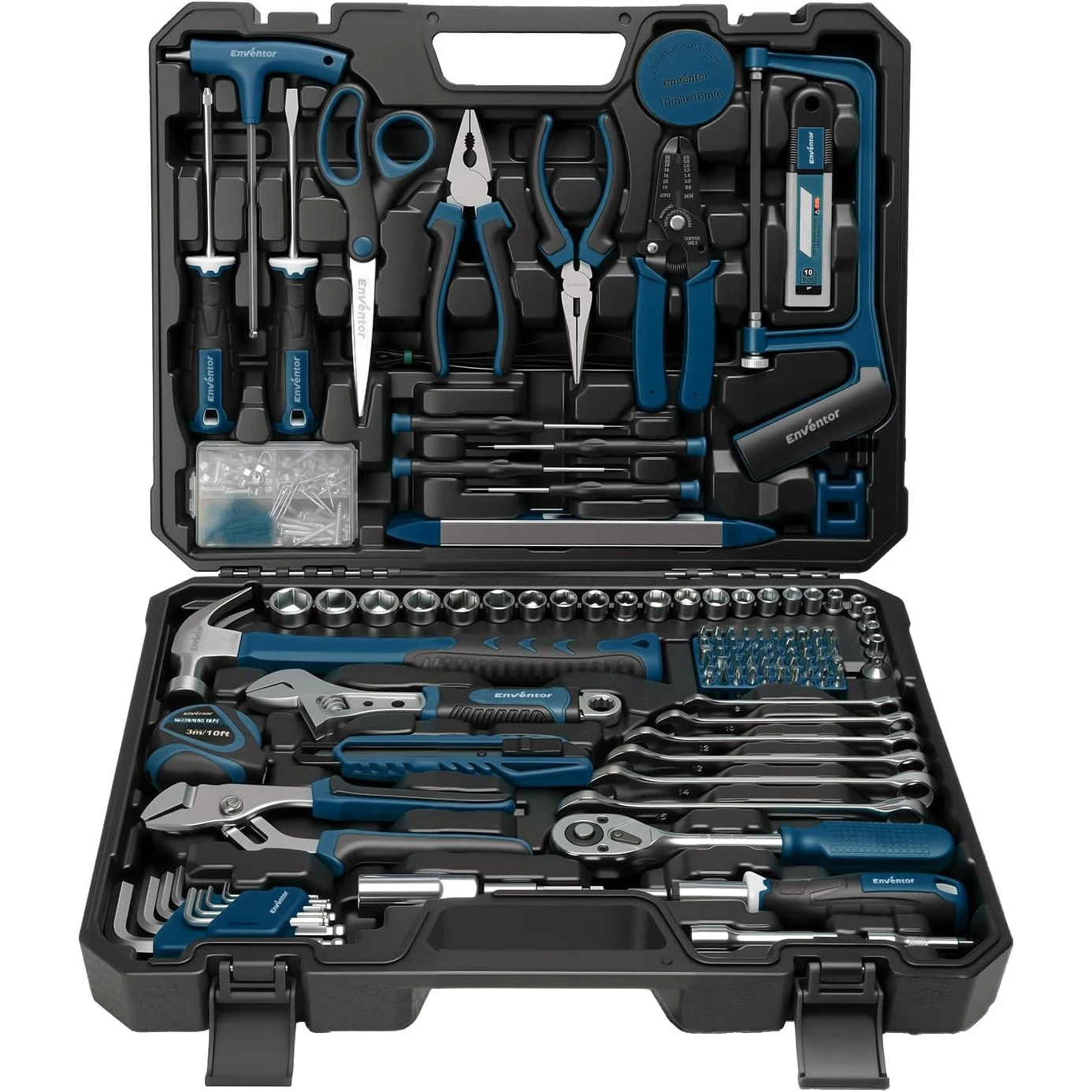 Enventor Tool Set, 220-Piece Home Tool Kit with Toolbox, Wrench and Hand Tools for Home Repairs, Auto Maintenance, DIY & General Use,Household Repair Tools for Men & Women, Blue