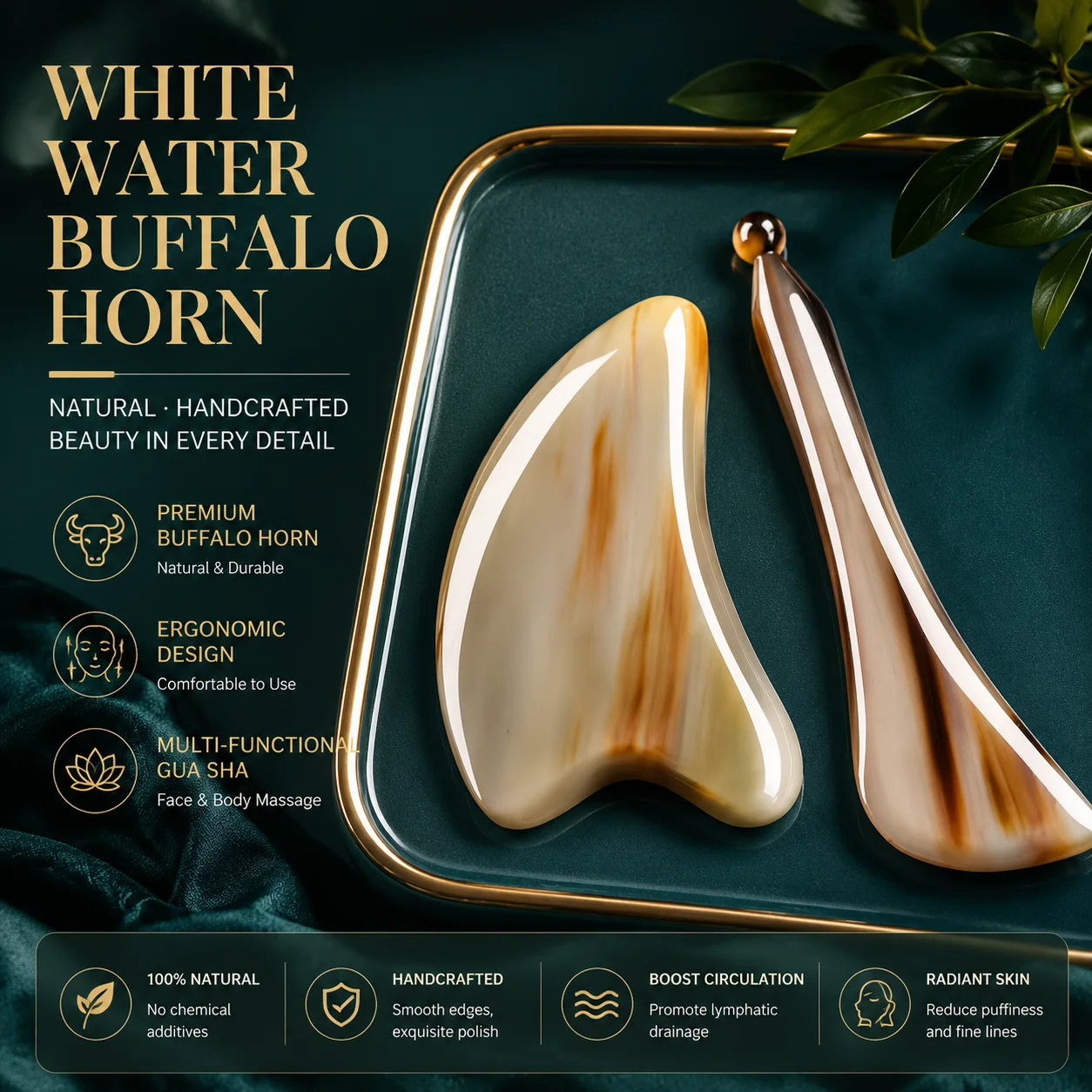 Natural White Water Buffalo Horn Scraping Board, Facial Beauty Special Eye Muscle Pulling Stick, Beauty Stick, Scraping Board