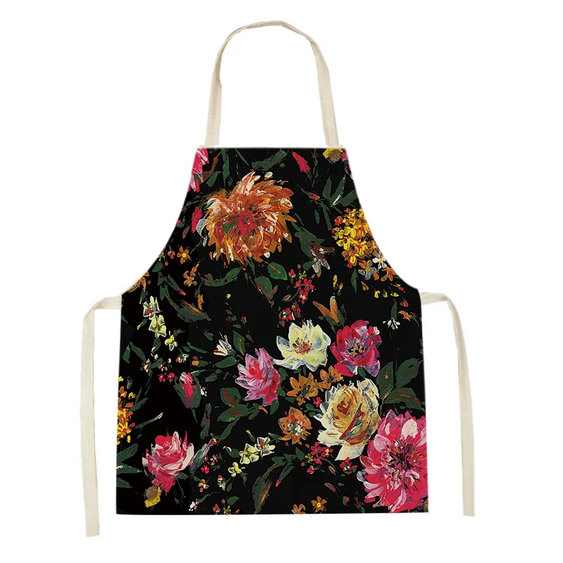 Watercolor Flower Pattern Cleaning Kitchen Aprons Home Decor Cooking Household Apron Linen Adult Kids Bibs Kitchen Accessories