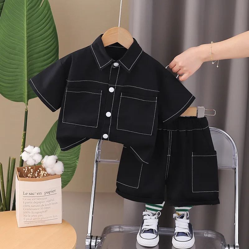 Kids Boy Summer Clothes Fashion Children Boys Solid Worker Wear Short Sleeve T-Shirts Short 2Pcs/Sets Casual Tracksuit Clothing