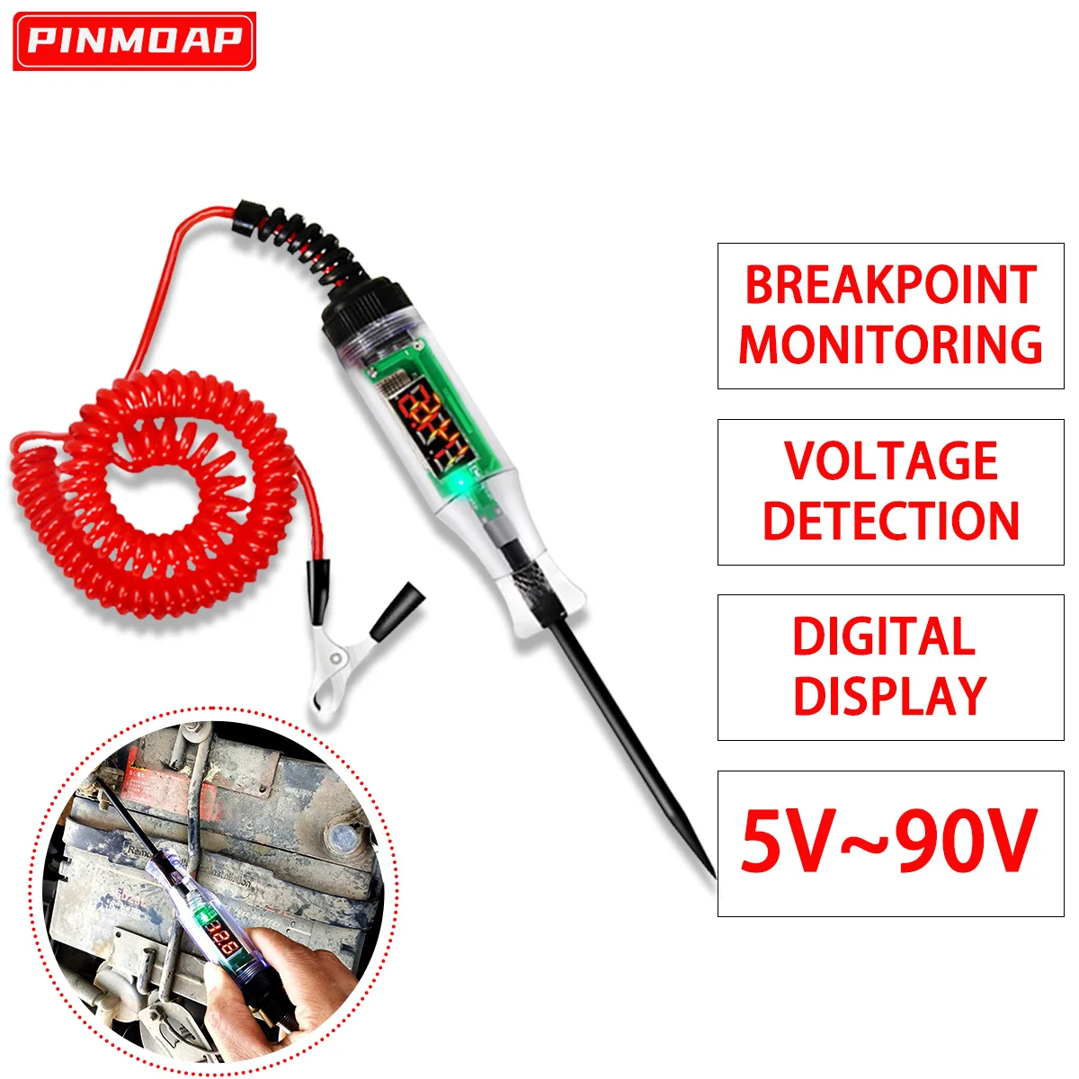 6V-24V 5V-90V Circuit Tester Digital Test Lamp Probe Pen Lamp Automotive Truck Voltage Circuit Test Pen Automotive Repair Tool