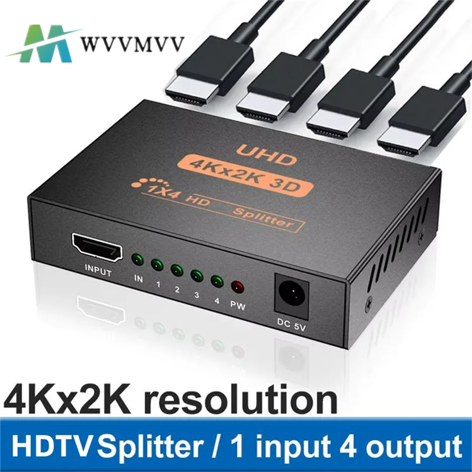1 X 4 HDMI-Compatible Splitter Converter 1 In 4 Out HD 1.4 Splitter Amplifier HDCP 4K/1080P Dual Display for HDTV DVD PS3 Xbox