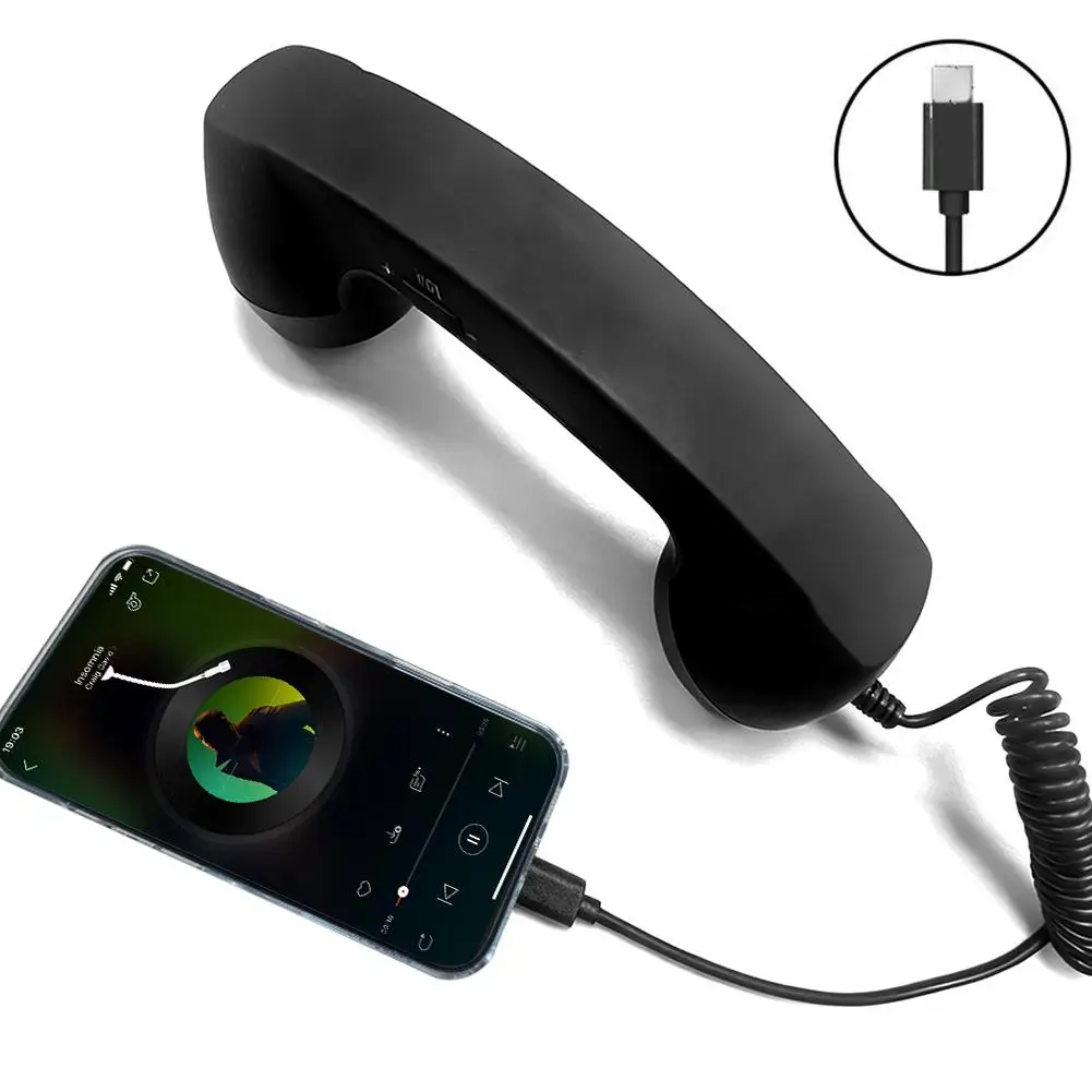 3.5mm/Type-C Retro Phone Handset, Radiation Proof Telephone Handset Cell Phone Receiver with Mic, for Cell Phones, Smartphone