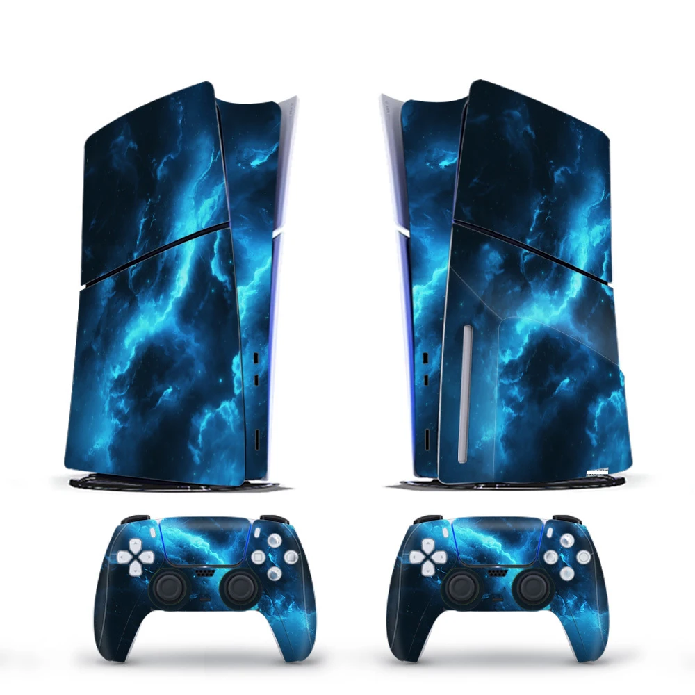 Vinyl Cover Skins for PS5 Slim Console 2PCS Galaxy Stickers Controller Wraps Set for PlayStation 5 Disc Edition Accessories