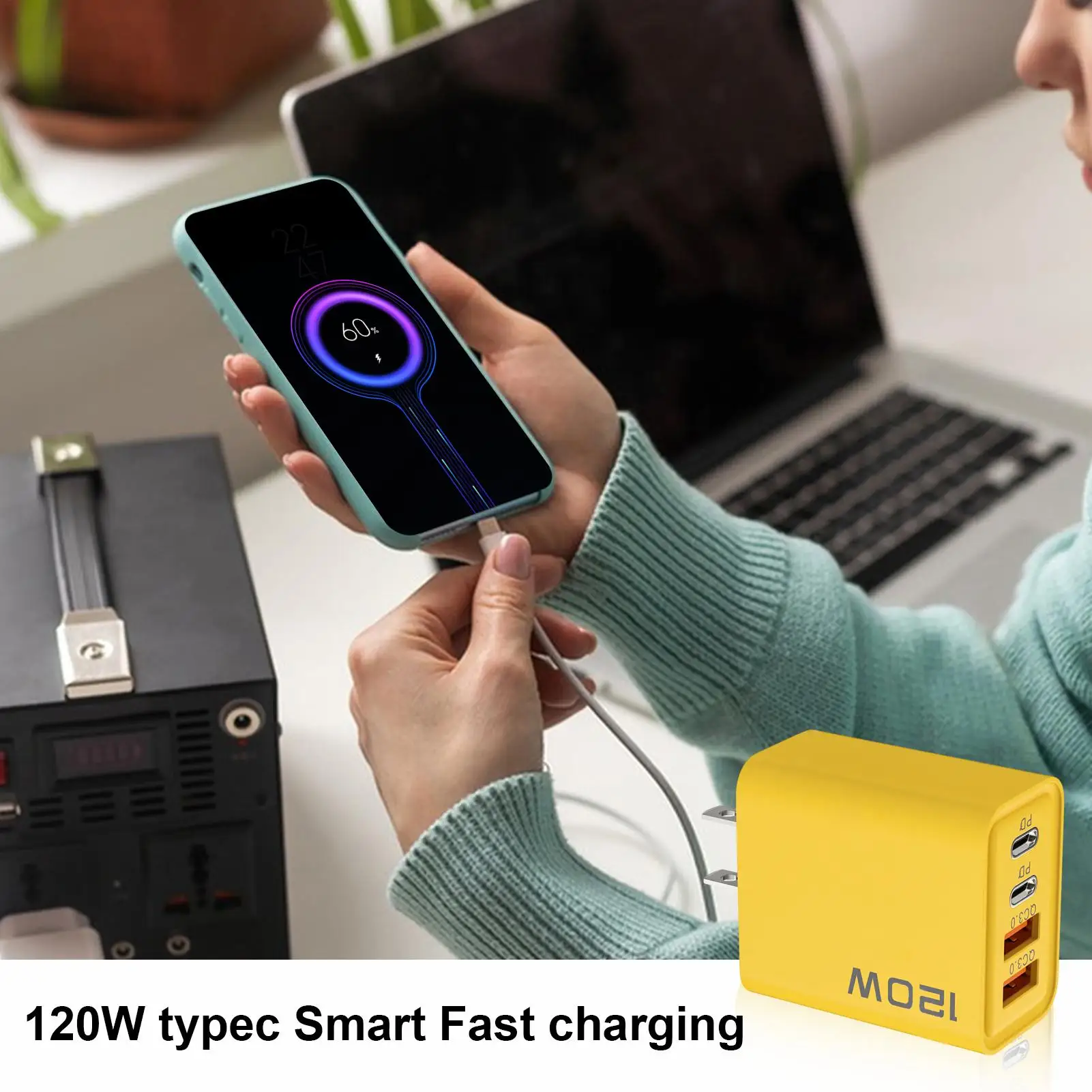 120W Multiport Charger Cell Phone Charger Fast Du al Type C PD Wall Charger Phone USB Adapter Portable Charger For Home Travel