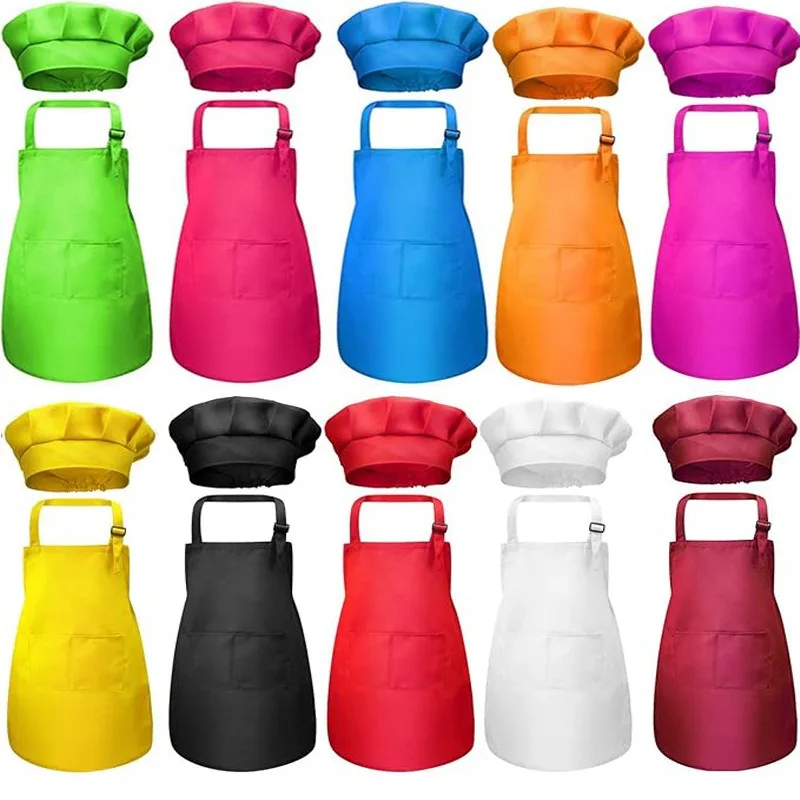 Children Chef Apron for Kitchen Boys Girls, Baby Pinafore+Hat Sets, Perfect for Kitchen Craft Painting Cooking WQ004