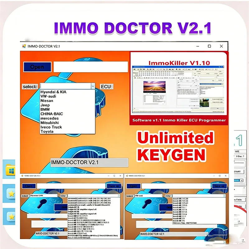 New IMMO DOCTOR V2.1 With Unlimited KEYGEN MULTI BRAND Immo Off Software ECU Chip Tuning + ImmoKiller V1.10 ECU Programmer Tool