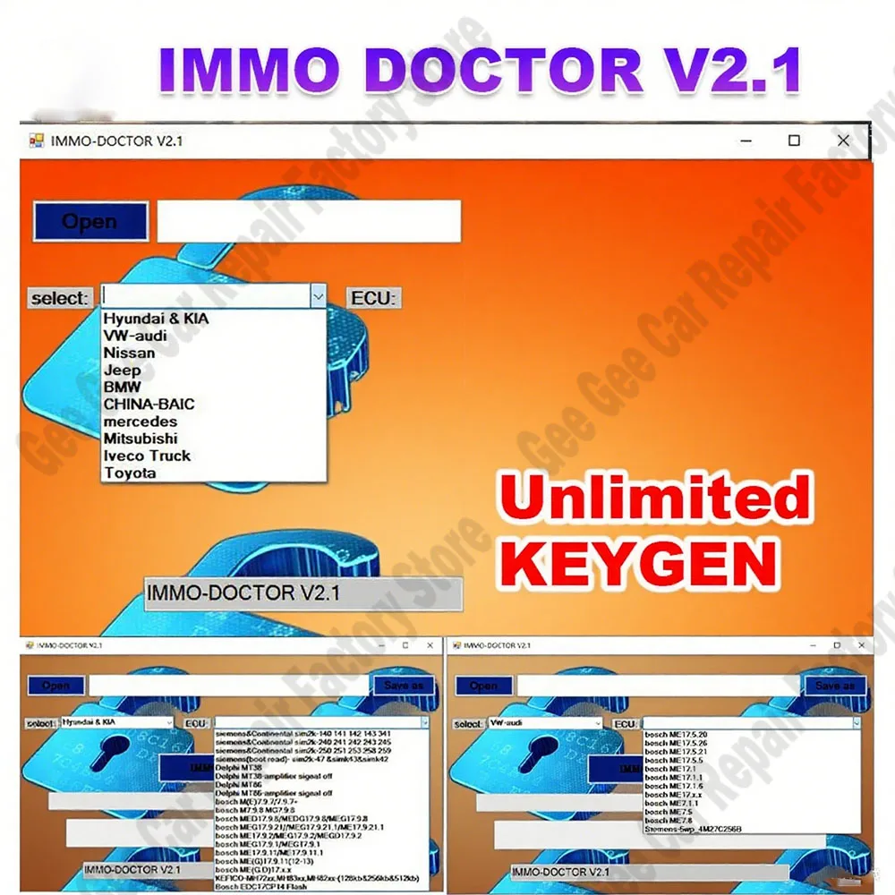 Latest IMMO DOCTOR V2.1 With Unlimited KEYGEN MULTI BRAND Immo Off Software ECU Chip Tuning for sim2k MT38 ME 17.9.2 MED17.9.8