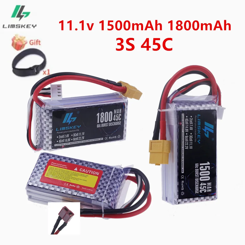 3S 1500/1800mAh Lipo Battery 11.1V 45C with T/XT60 Plug for RC Car Truck Drone Airplane FPV RC Hobby Models Parts 11.1V Battery