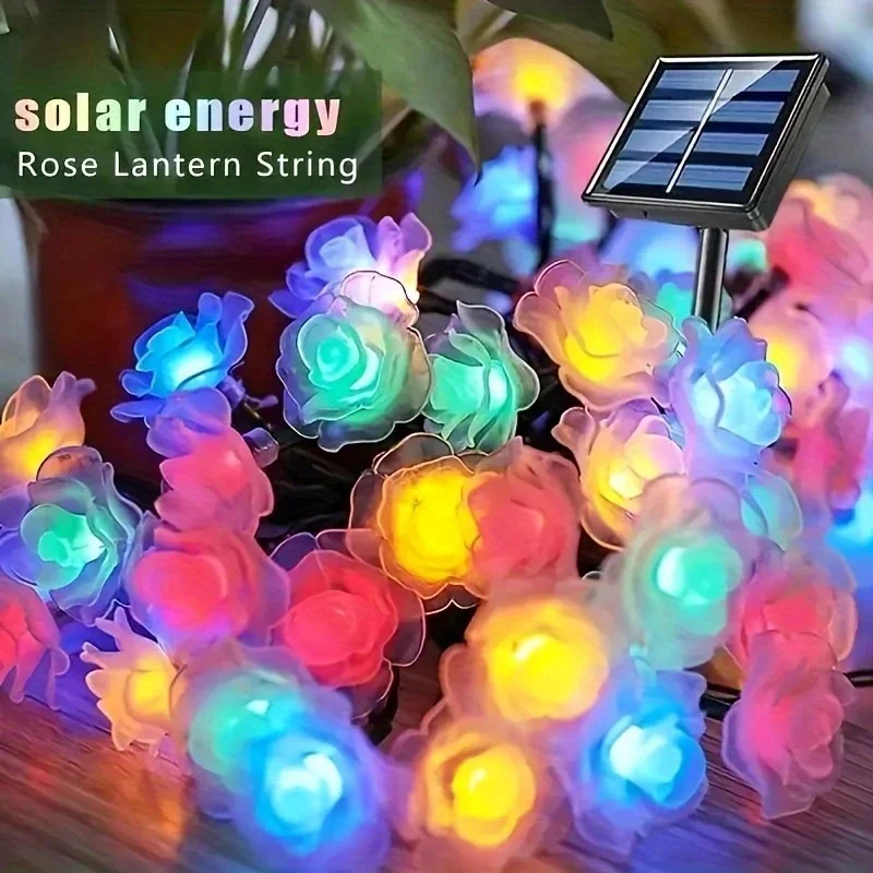 Solar String Outdoor Garden Lamp Decorative Light LED Rose String Light Lamp Waterproof for Garden Outdoor Decorations