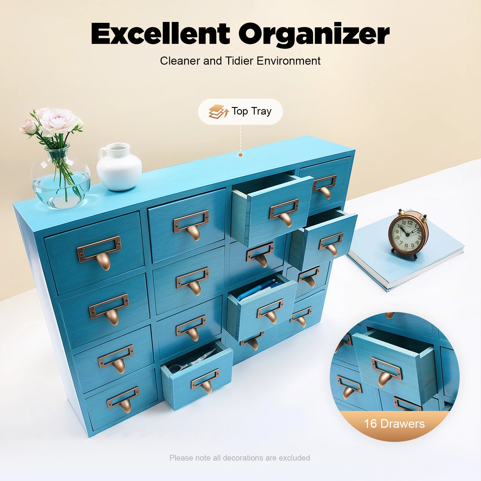 16-Schubladen Apothekerschrank, Apothekertruhen und -schränke, Kräuteraufbewahrungsbox, Hölzerner Schreibtisch-Schubladenorganizer