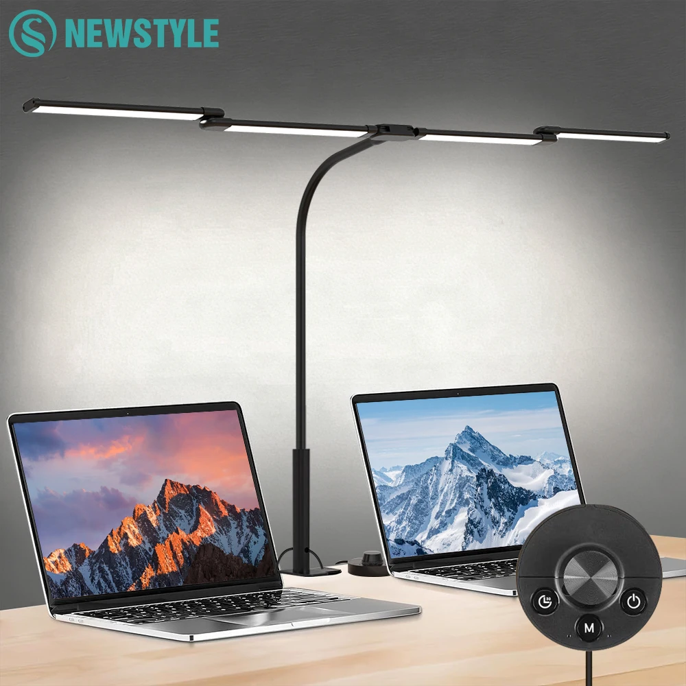 24W LED Ultra Helle Augenschonende Schreibtischlampe mit Desktop-Controller Stufenlose Dimmung 50 Dimmbare Lichtmodi 3000-6000K 2000LM 360° ° Flexible Schwanenhals-Clip-on-Schreibtischlampe für Büro