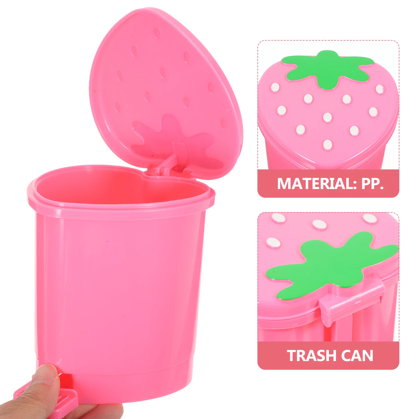 Mini Versiegelter Schreibtisch-Mülleimer 400ml Erdbeer-Design mit Pop-Up-Deckel Niedlicher Kleiner Abfalleimer für den Haushalt