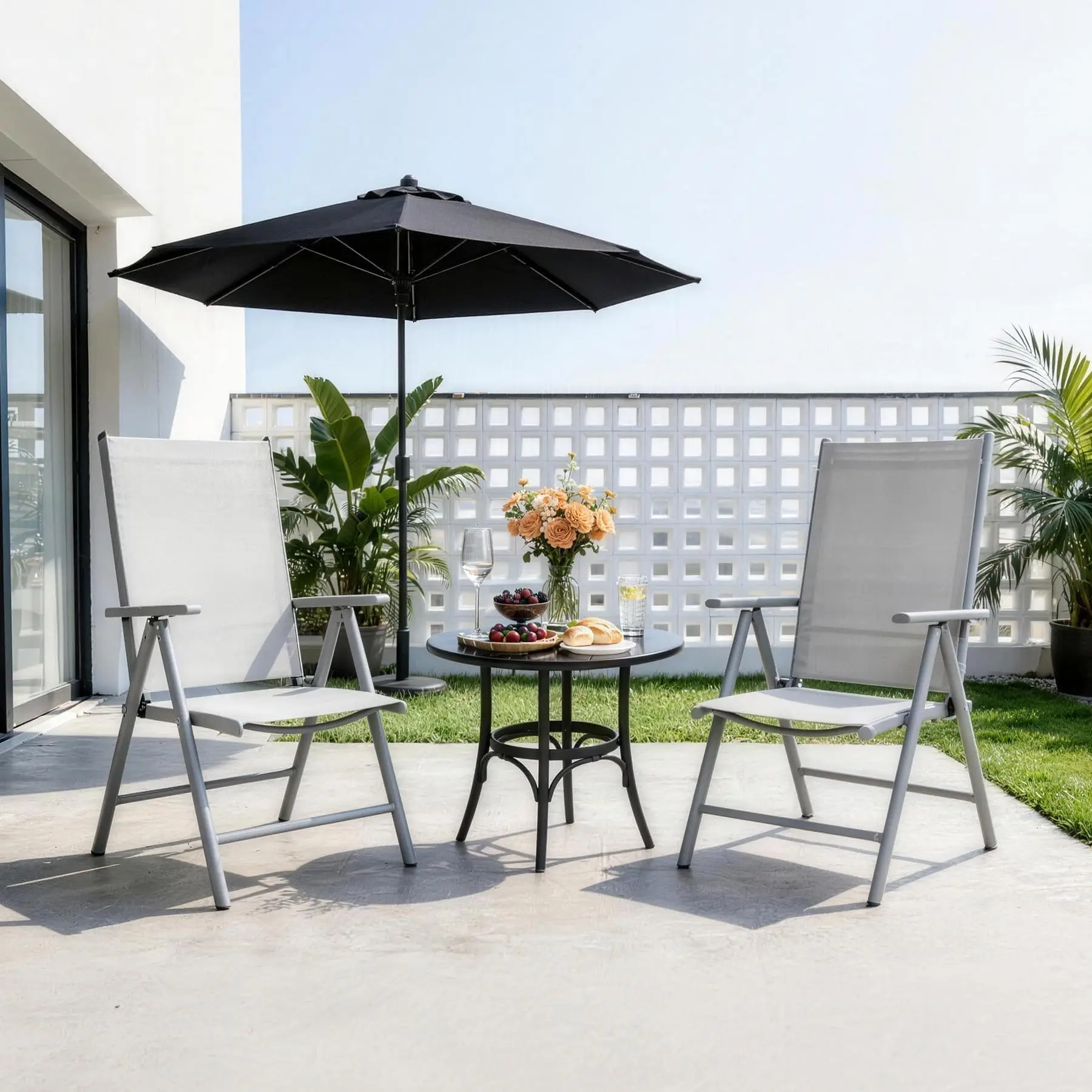 2 Pack Aluminium Garden Chairs Set, Folding Patio Dining Chairs, Rust Proof Textilene Outdoor Seats For Garden Camping Balcony