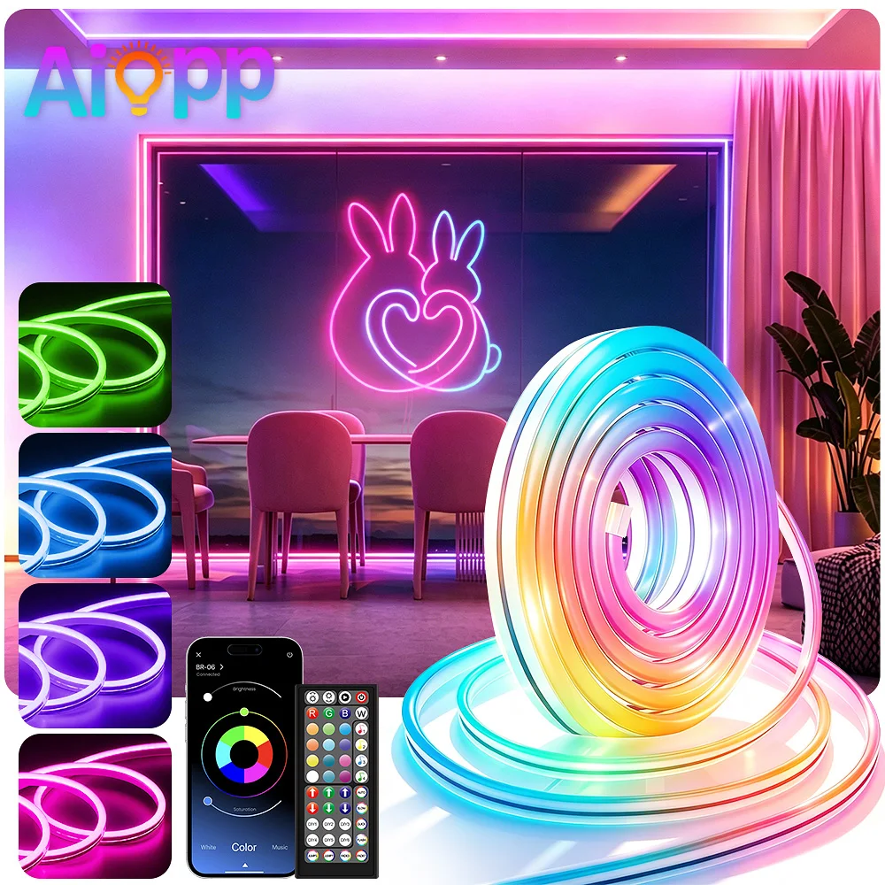 30M/20M RGB Neon-Lichtschlauch mit App- und Fernbedienung, IP65 Wasserdicht, DIY-Formgebung, Musik-Sync-Timer-Funktion, Flexible LED-Lichtstreifen für Innen- und Außenbereich, Heim, Party, Bar, Dekoration