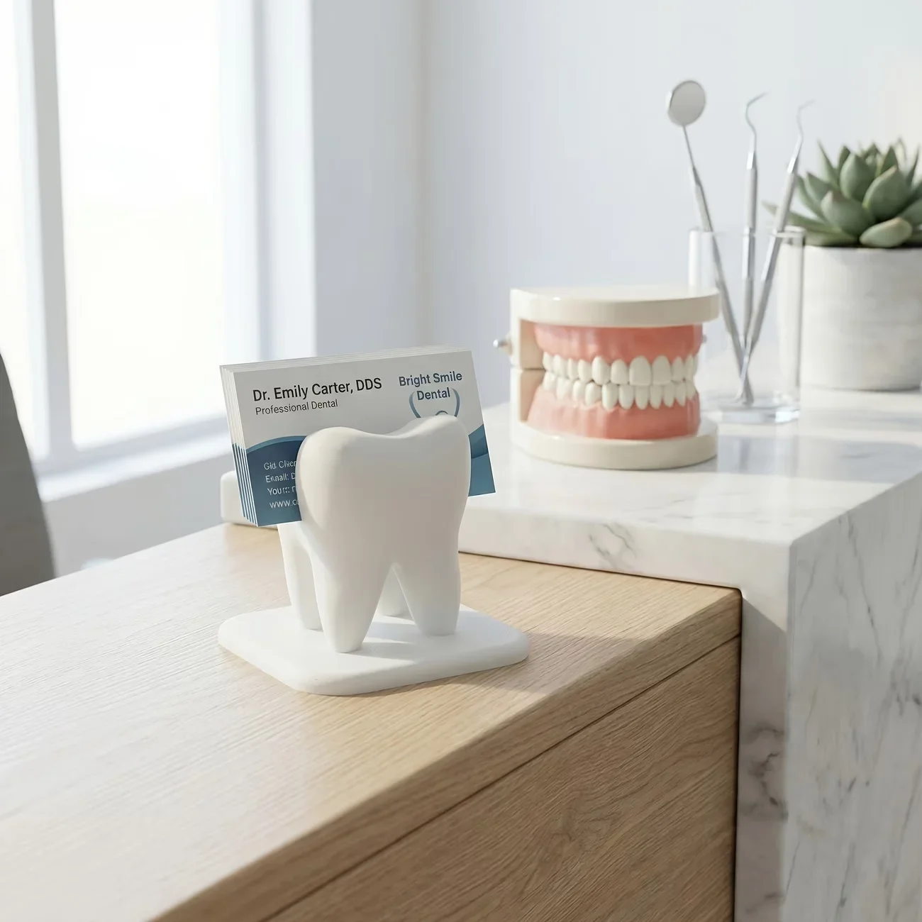 Kreative Zahn-Styling Visitenkarten-Aufbewahrungsbox Präsentationsständer für Klinik-Empfangstheke Desktop-Dekoration Ornamente