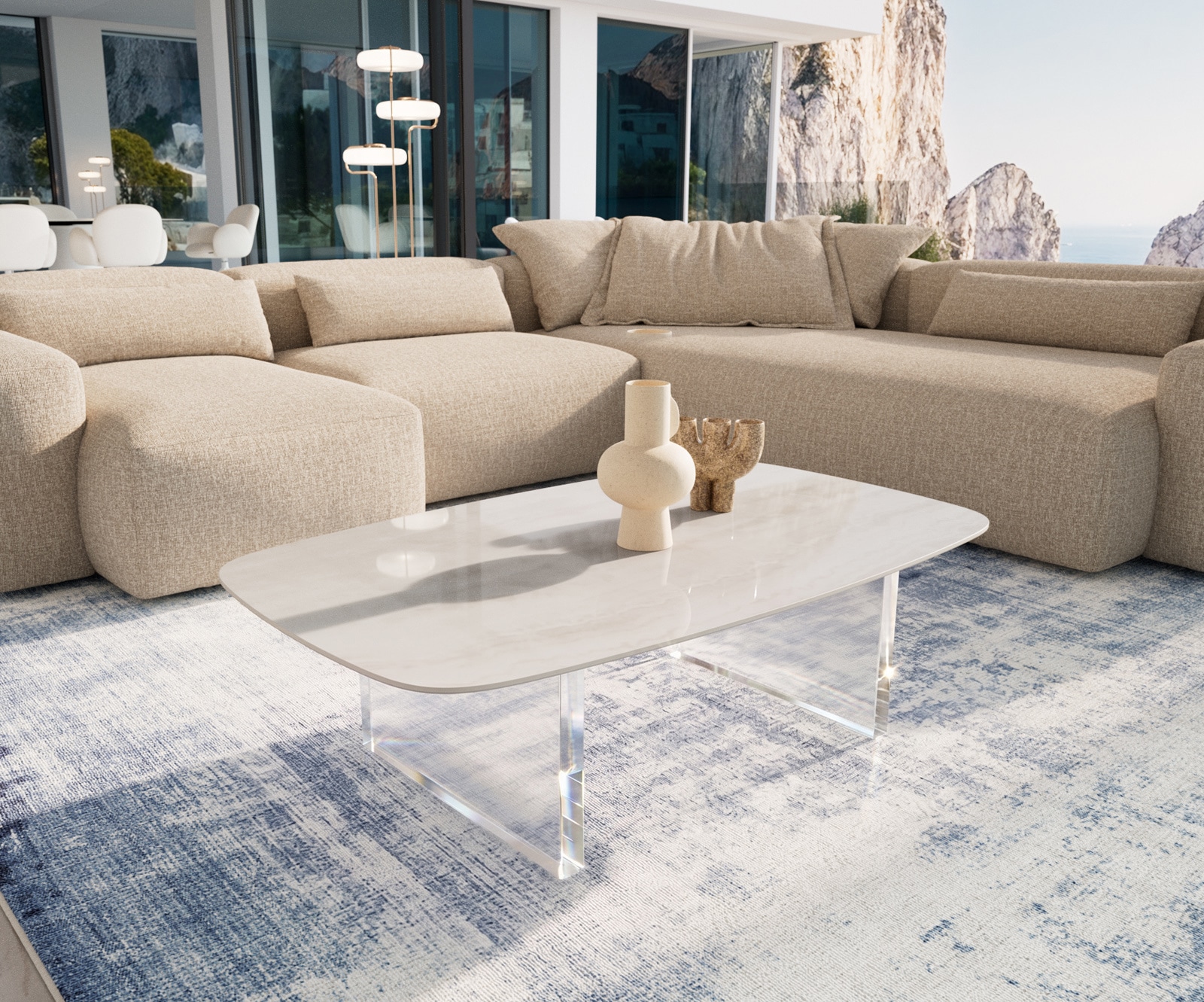 DELIFE Couchtisch Edge Boot 120x70 cm Keramik Onyx Champagne Lumia Acryl, Couchtische