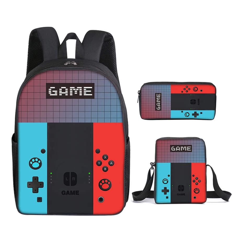 Ensemble de 3 sacs messager pour Console de jeux, sac à crayons, sacs d'école pour garçons/filles, meilleurs cadeaux pour enfants, sac à dos d'école de dessin animé
