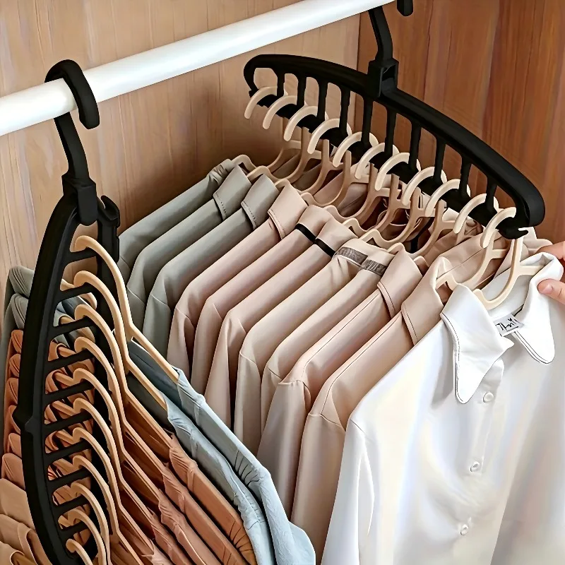2 Stück 360 ° Drehbarer Mehrfach-Kleiderbügel - Platzsparender Schwarzer Kleiderschrank-Organizer mit Faltbarem Design, Robuster Vertikaler Aufhänger