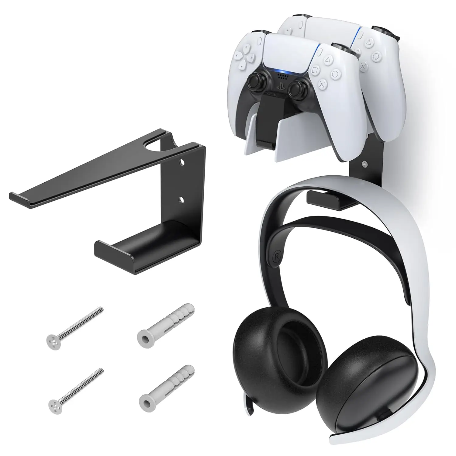 Metal Wall Mount for PS5 DualSense Charging Station with Headphone Hanger Compatible with PlayStation 5 Controllers