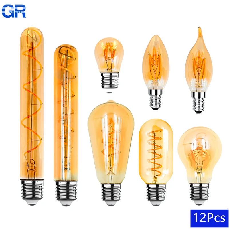 12 stücke Reteo Edison Glühbirne 220 V E27 E14 C35 G45 A60 ST64 T45 T225 4 W Vintage Spirale led Filament Lampe Für Home Vintage Lampen