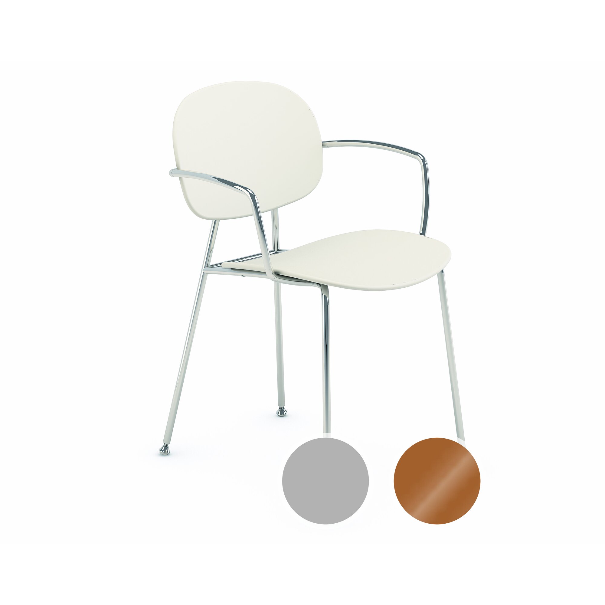 infiniti »TONDINA POP« 4 Legs mit Armlehne Designer-Stuhl AC13 Stahl kupferfarben verchromt / IS020 Weiss