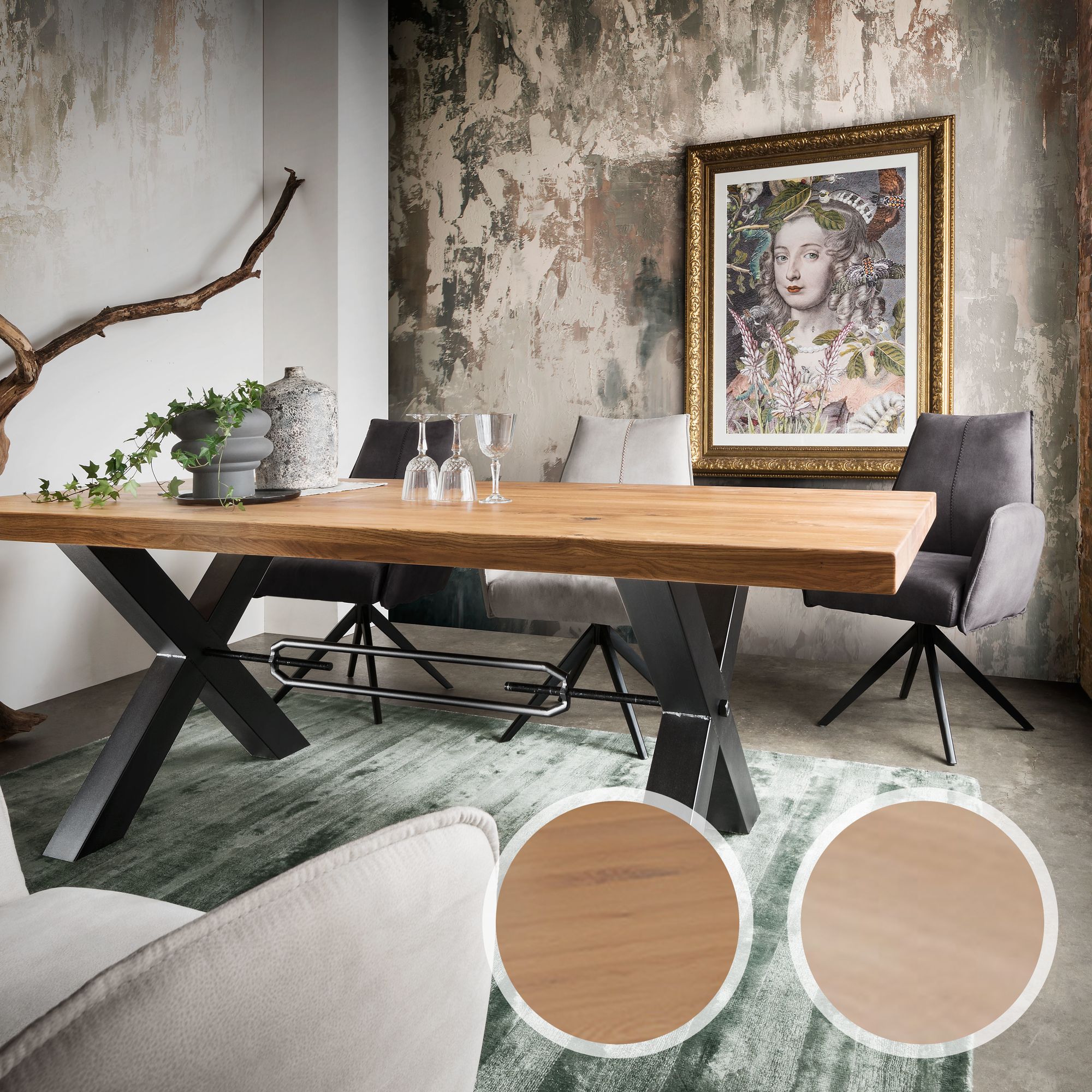 Massivholz »Illinois« Tabula Rasa Esstisch 4 cm / aufgedoppelt / Wildeiche white-wash / 200x100 cm
