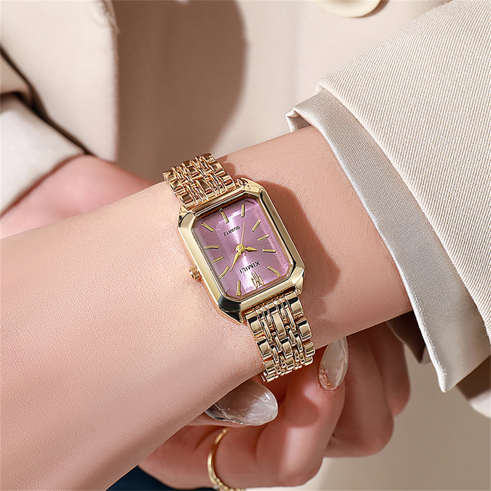 Minimalist Square Women's Quartz Watch With Silicone Strap Casual Fashion Wristwatch pink