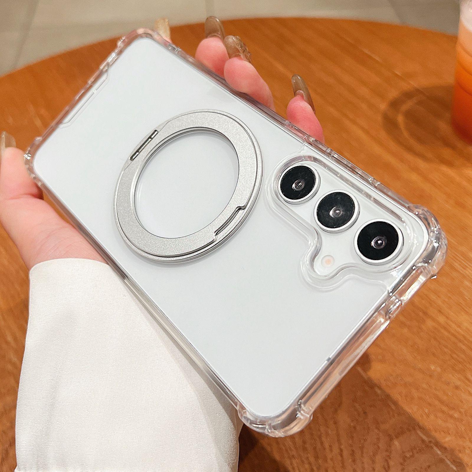 Galaxy A37 5G Clear Magnetic Shockproof Case With 360 Rotating Ring Stand a