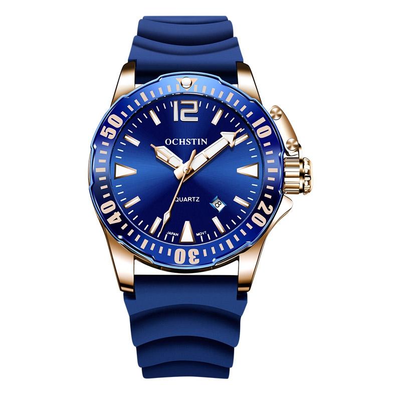 OCHSTIN 7002A Quartz Mens Watch Waterproof Luminous Watch With Silicone Strap rose Gold+blue