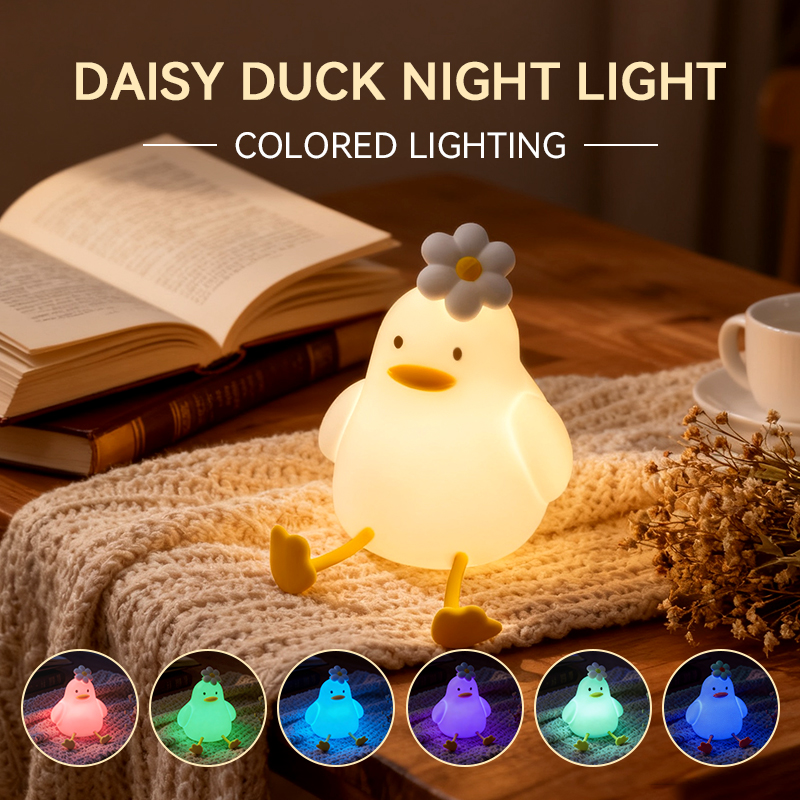 Cute Duck LED Night Light USB Rechargeable Soft Silicone Touch Lamp For Kids Bedroom Nursery colored Light