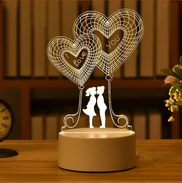 Romantic LED Night Light Acrylic Love Lamp For Bedroom, Wedding & Valentine's Gifts d