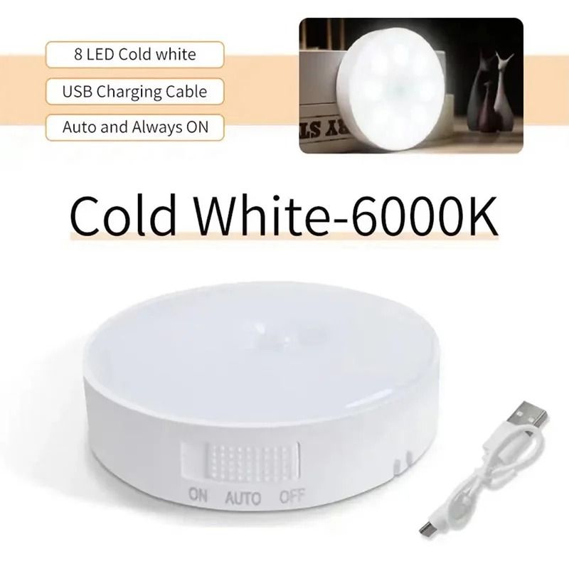 PIR Motion Sensor LED Wireless Night Light USB Rechargeable For Closet Cabinet 3 Pcs d