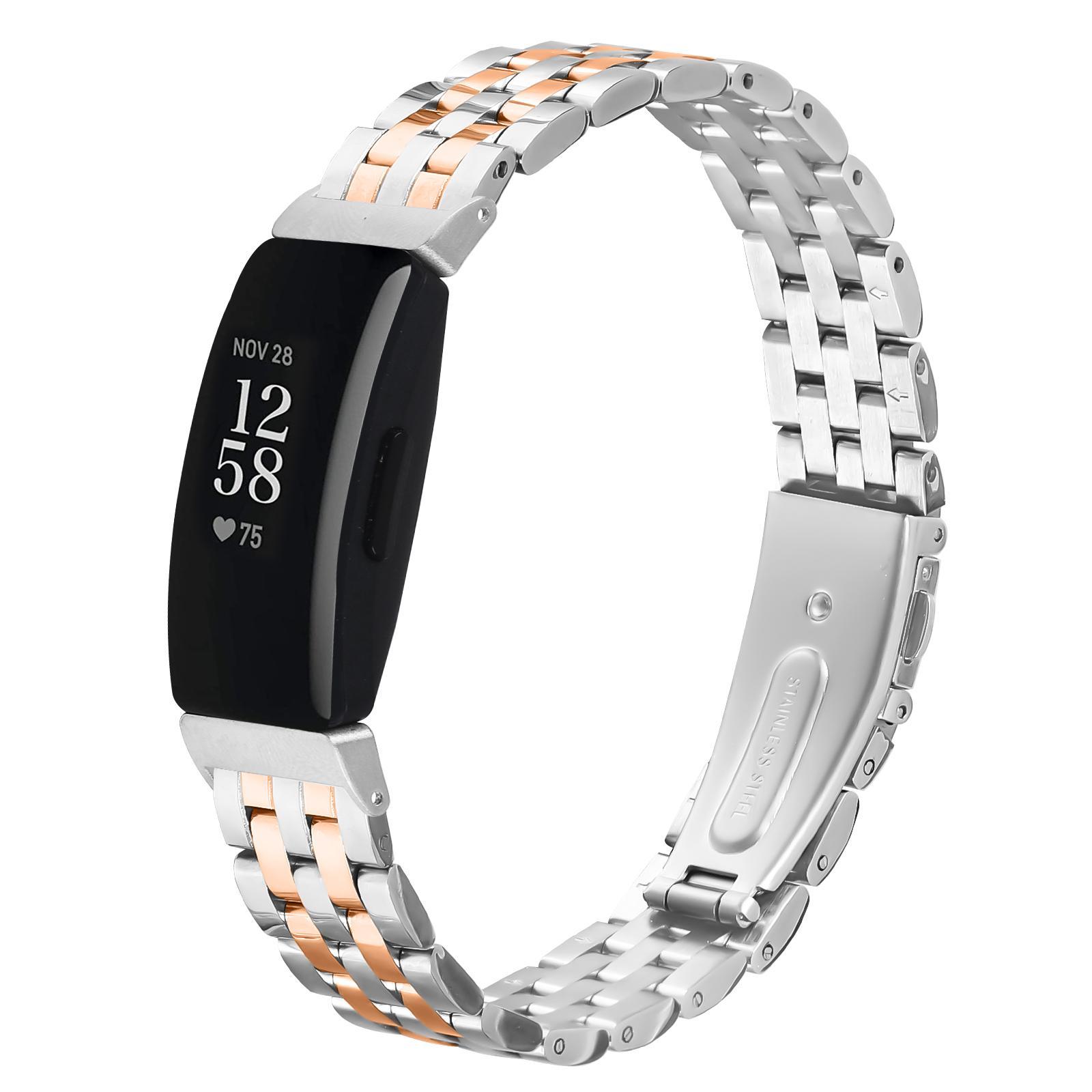 Fitbit Inspire 2 Band Stainless Steel Five Bead Metal Watch Band For Fitbit Inspire 1 Inspire 2 silver Rose Gold