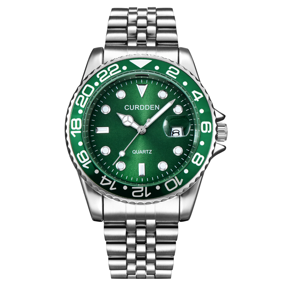 Womens Stainless Steel Watch With Green Dial & Date Quartz Wristwatch green